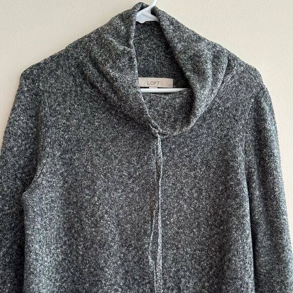 LOFT Marbled Grey Cowl Neck Sweater with Drawstring Tie, Size Medium - Picture 3 of 16